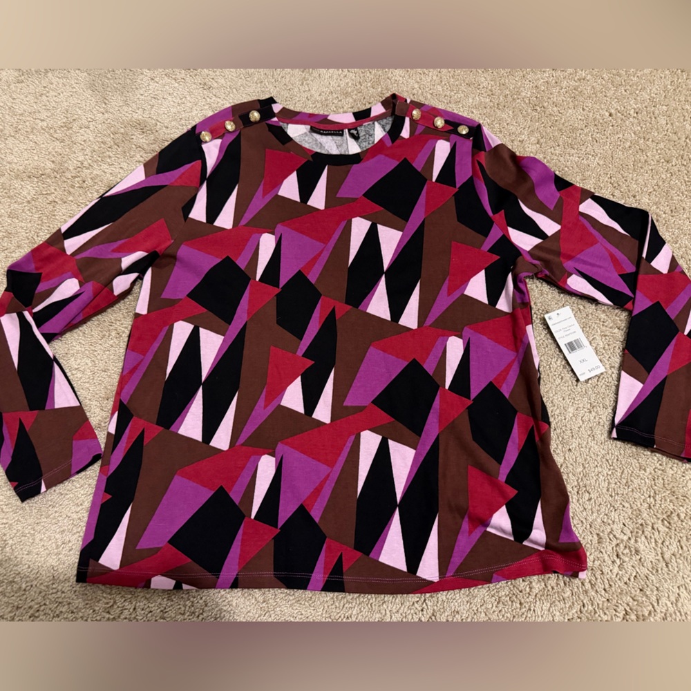 Rafaella Purple Cactus Flower Top NWT Women’s Blouse Size XXL
